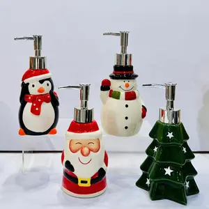 Großhandel hand bemalte Keramik Badezimmer Küche Weihnachten Schneemann Pinguin Baum Santa Seifensp ender Lotion Pump Shampoo Flasche