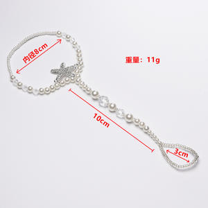 Tobillera de perlas de imitación con dije de estrella, chapada en plata, elástica, con cuentas, joyería de fiesta para mujer, estilo romántico - Product Image 4
