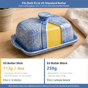 Pot à beurre en céramique color block avec couvercle, bleu denim, texture tissée en relief, récipient de rangement pour beurre pour la maison et les restaurants - Product Image 5