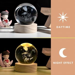6cm 3D Art <b>Solar</b> <b>System</b> USB Planet Flower Modern Bedroom LED Crystal Ball Night <b>Light</b> with Wooden Base - Product Image 3