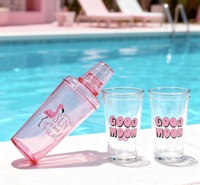 Shaker à cocktails WS Brand WS-B027st, shaker à cocktails rose flamant rose avec logo personnalisé, verres transparents, pour mariage, cadeau de la Saint-Valentin