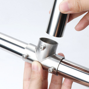Conector de tubería de acero inoxidable en forma de T con acabado brillante para poste de mosquitera, invernadero, accesorios para zapateros - Product Image 1