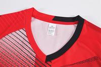 Jersey Badminton Custom Line Print 100% Poliester Kontras Bahu Cepat Kering Menyerap Keringat Pakaian Latihan Tim Logo Custom