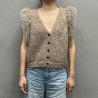 Gilet en tricot sans manches à col en V personnalisé, orné de paillettes et de fourrure de renard véritable, vente en gros