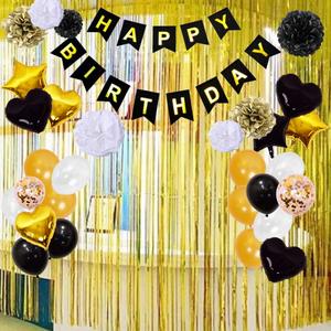 Nero <span class=keywords><strong>Oro</strong></span> Bianco Palloncino Festa di Compleanno Decorazioni 84pcs Includono 2pcs 3x8 ft Foglio di Fringe Door Tende <span class=keywords><strong>oro</strong></span> coriandoli palloncini - Product Image 2
