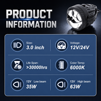 Projecteur de feux antibrouillard universel 3 pouces Bi-LED, lentille de projecteur, faisceau haut/bas, lampe antibrouillard laser, 12V 24V, éclairage LED pour voiture, accessoires d'éclairage automobile