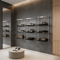 Étagères à sacs en métal modernes personnalisées de haute qualité, présentoirs pour sacs, vitrine de boutique, étagère à chaussures en acier inoxydable avec éclairage LED