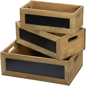 木质嵌套储物箱，带黑板前面板和切口手柄