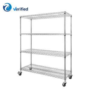 Scaffale Industriale a 4 Ripiani Regolabile Cromato con Ruote per Magazzino - Product Image 1