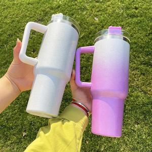 Gobelet de sport extérieur à sublimation, effet ombré scintillant, avec paillettes et strass arc-en-ciel, 40 oz, pour café - Product Image 3