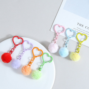 Fashion Durable Cartoon Soft PP Cotton Pom Pom Keychain Kawaii Fluffy Rabbit Pompoms <b>Key</b> <b>Ring</b> Heart Clasp <b>Cute</b> Kids Women Bags - Product Image 6