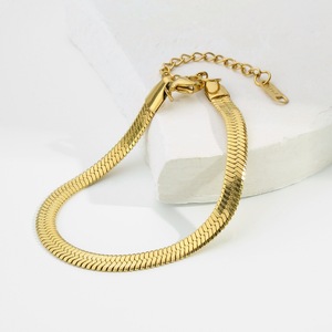 Cadena de Acero Inoxidable Chapada en Oro Real de 18K PVD, Diseño Plano de Espina de Serpiente - Pulseras Estilo Hip Hop |   Pulsera de Cadena con Cuchillas de Acero Inoxidable - Product Image 1