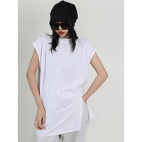 Nouveau débardeur sans manches en pur coton à col montant et fente latérale, style coréen minimaliste, coupe ample, pour superposition, collection été 2026