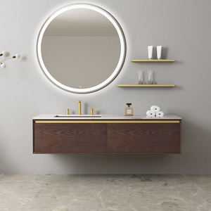 Mobile da <span class=keywords><strong>Bagno</strong></span> Moderno <span class=keywords><strong>con</strong></span> Top in Pietra Sinterizzata, Specchio LED e Ripiani, Montaggio a Parete in <span class=keywords><strong>Legno</strong></span> - Product Image 1