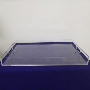 Transparante acryl dienblad ontbijt thee koffie tafel serveerbladen met handgrepen en insert voor flyers Lucite dienblad met insert groothandel - Product Image 4