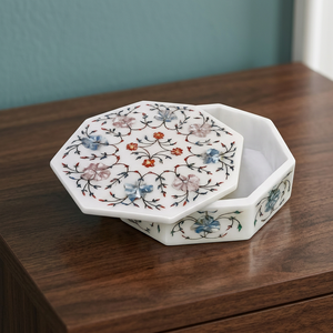 Stonecrafts International Indian Supply Custom Marble Jewelry <b>Box</b> Florals Accents for Modern Homes <b>Gifting</b> Directly Priced India - Product Image 2