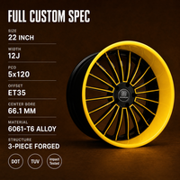 Jantes forgées 3 pièces à rayons fins jaune or 22 pouces à déport profond 5x120 6061-T6 pour Nissan, alliage concave personnalisé, directement de l'usine