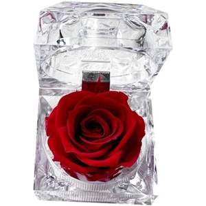 Cguoxhosu Acrylic Eternal Rose Jewelry Box Square Red Valentine's Day <b>Ring</b> <b>Storage</b> Transparent Floral Design - Product Image 1