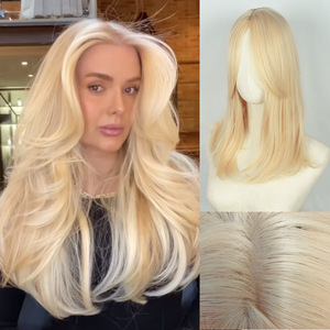 Postiche pour femme de style exotique européen-américain, <span class=keywords><strong>cheveux</strong></span> synthétiques longs bouclés, couleur dégradée, frange en forme de huit, aspect naturel - Product Image 6