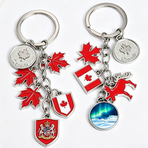 Porte-clés léger en alliage de zinc, motif feuille d'érable canadienne, imprimé UV, style vintage, avec breloque drapeau, élan et aurore, cadeau souvenir - Product Image 6