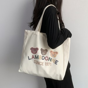 Bolsa de Lona Resistente y Versátil con Bordado de Oso, Bolsa de Hombro Individual para Mujer, Bolsa de Trabajo Escolar para Estudiantes, Bolsa de Tela Estilo Academia Literaria - Product Image 1