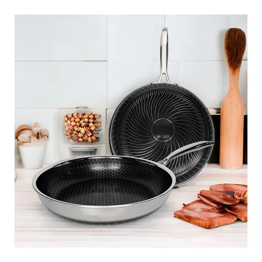 Factory Sale PFAS Free Ceramic Coated Kitchen Skillet High Quality 20cm Nonstick Cooking Fry Pans Double Etching Honeycomb Pans