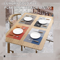 Ensemble de sets de table rectangulaires en PVC de haute qualité, écologiques, imperméables, au design classique, pour restaurant, hôtel, table de luxe tissée or