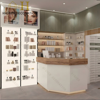 Vitrine de présentation de cosmétiques moderne en bois, meuble de maquillage et de soins de la peau, comptoir d'accueil avec logo personnalisé