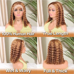 Peluca Corta Rizada con Reflejos 4/27 <span class=keywords><strong>Rubio</strong></span> Miel, Cabello Humano 100%, Peluca con Frente de Encaje 13x4, Ondas Profundas para Mujer, Cabello Humano Virgen - Product Image 5