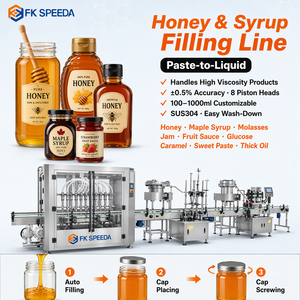 Máquina Automática de Llenado y Tapado de Miel y Jarabes, 8 Cabezales de Pistón, Alta Viscosidad, 100-1000ml, SUS304, <span class=keywords><strong>para</strong></span> Mermelada, Melaza y <span class=keywords><strong>Glucosa</strong></span> - Product Image 1