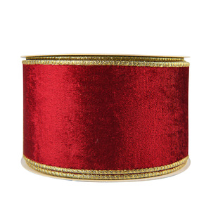 E-Magic Hot Bán Cổ Điển Màu Đỏ Rắn Màu Polyester 6.3Cm Vàng Ribbon Kim Loại Cạnh Giáng Sinh Overlock Ribbon Nhung Ribbon - Product Image 6