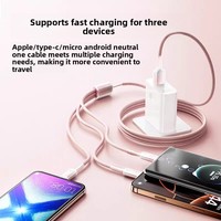 Câbles USB-C de charge rapide 3-en-1 en nylon tressé, coque en cristal de glace, 1,2 m, 120 W, prise en charge de plusieurs appareils, trois ports