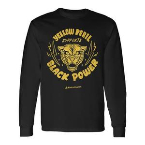 T-shirt a maniche lunghe Yellow Peril con design Black Power, abbigliamento di tendenza. - Product Image 1