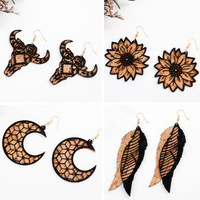 Boucles d'oreilles tendance vintage en cuir géométrique hypoallergéniques, pendentifs tournesol, feuilles et tête de bœuf, bijoux bohèmes uniques faits à la main pour femmes