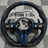Volant de voiture en cuir et fibre de carbone bleue adapté aux BMW F25 F10 F11 F18 F07 F49 F39 F25 F26 F01 F20 F30 F15 F16 F21 F22