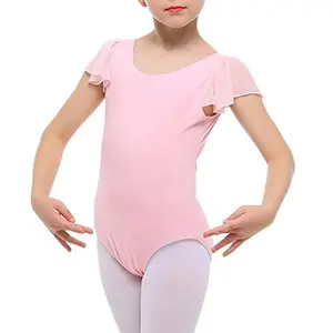 批发专业练习舞蹈服装学步儿童皱褶袖氨纶训练舞蹈棉芭蕾舞紧身衣女孩