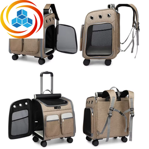 Sac de transport pour animaux de compagnie, poussette pour chat, sac à dos en polyester Oxford et cuir, écologique, style décontracté, roues universelles, transport d'animaux de petite taille - Product Image 5