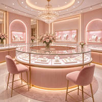 Design d'intérieur de bijouterie rose de luxe avec vitrines en verre sur mesure