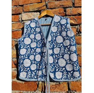Veste matelassée en coton imprimée à la main, légère et chaude, vêtement d'extérieur artisanal traditionnel, idéale pour un style décontracté et ethnique - Product Image 1