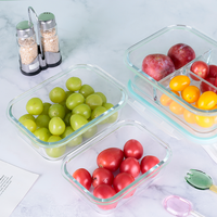 Vente en gros de réfrigérateur de cuisine domestique va au micro-ondes boîte à lunch carrée ronde rectangulaire en verre ensemble de récipients de stockage des aliments