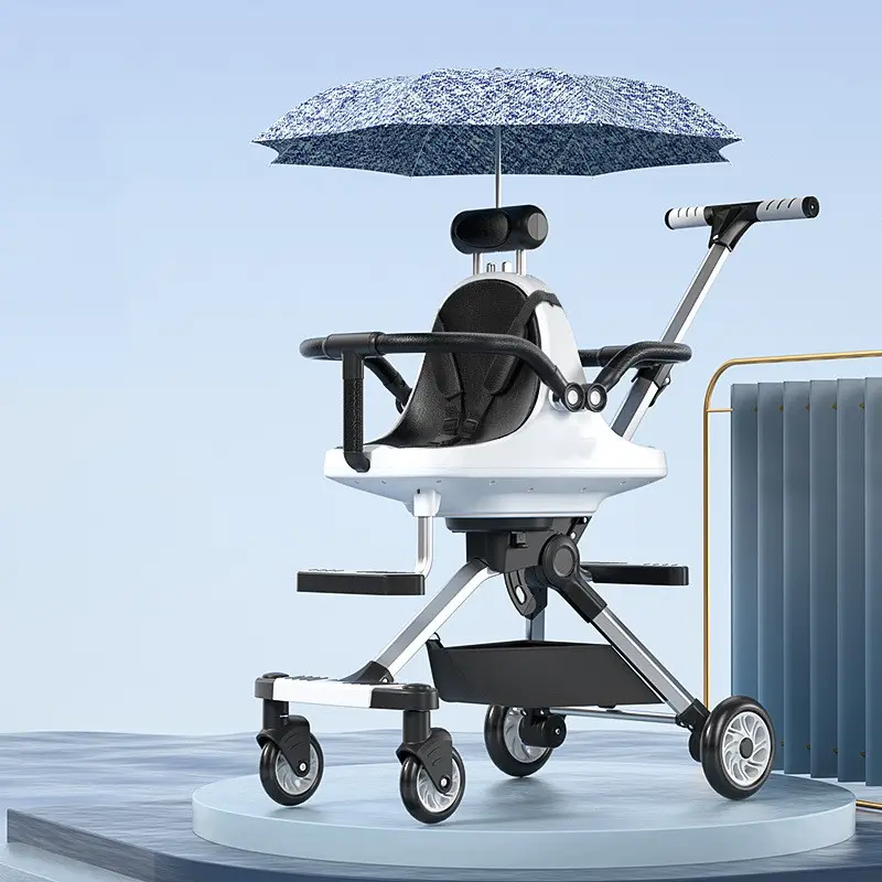 Artefacto plegable de doble luz para caminar de paisaje alto, carrito de viaje portátil para dos personas, plegable, de cuatro ruedas, de alta calidad