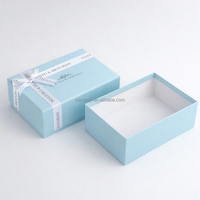 Boîte cadeau en papier écologique bleue avec couvercle et ruban, boîte de luxe personnalisée pour mariage, anniversaire, cadeau pour femme