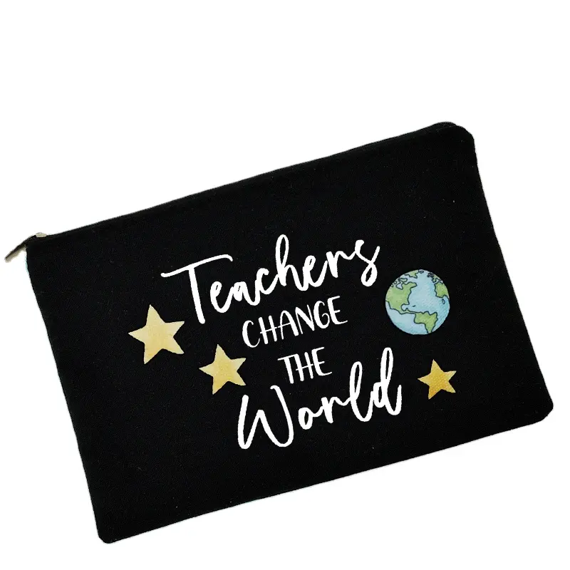 Canvas Eco Friendly Teacher Ändern Sie die Welt Druck Outdoor Zipper Travel Organizer Gedruckte Kosmetik taschen