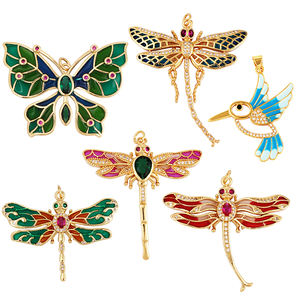 Pendentif jumbo en émail papillon libellule, couleur plaqué or véritable, fournitures de bijoux artisanaux M38 - Product Image 1