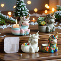 Moule en silicone Candyer Licorne pour bougie, pot en plâtre, idéal pour la décoration d'ornements d'aromathérapie DIY à la maison, moule pour pot de fleurs en ciment