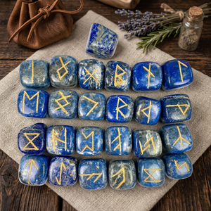 Ensemble de runes en lapis-lazuli, 25 pièces, gravées, polies, cristaux de guérison authentiques, vente en gros - Product Image 3