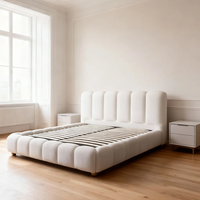 Cadres de lit rembourrés en bois de luxe en tissu crème moderne, taille king size, double, avec rangement ottoman