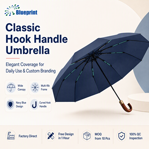 Paraguas de Lujo con Mango Curvo de Madera, Apertura y Cierre Automático con un Toque, Doble Uso para Sol y Lluvia, 10 Varillas, Regalo Empresarial, Logotipo Personalizado, Plegable en 3 Secciones - Product Image 1