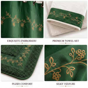 Set Decorativo per <span class=keywords><strong>Bagno</strong></span> 18 Pezzi, Tende in Poliestere Impermeabili con Ricamo a Foglie Dorate, Collezione Tappeti Antiscivolo per Inaugurazione Casa - Product Image 4