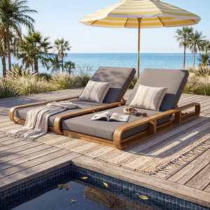 Tumbona Moderna para Exteriores Junto a la Piscina, con Estructura de Madera Maciza y Cojines, Silla de Relax para Patio - Product Image 2